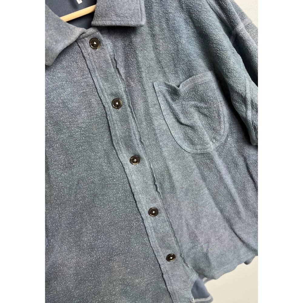 Free People Slate Blue Fleece Button-Up Shacket Size Medium Oversized Cozy Women - Picture 7 of 12